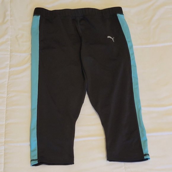 PUMA Cool Cell Black With Turq Stripe Crop Mesh Active Capri Leggings Sz: M - Picture 3 of 3